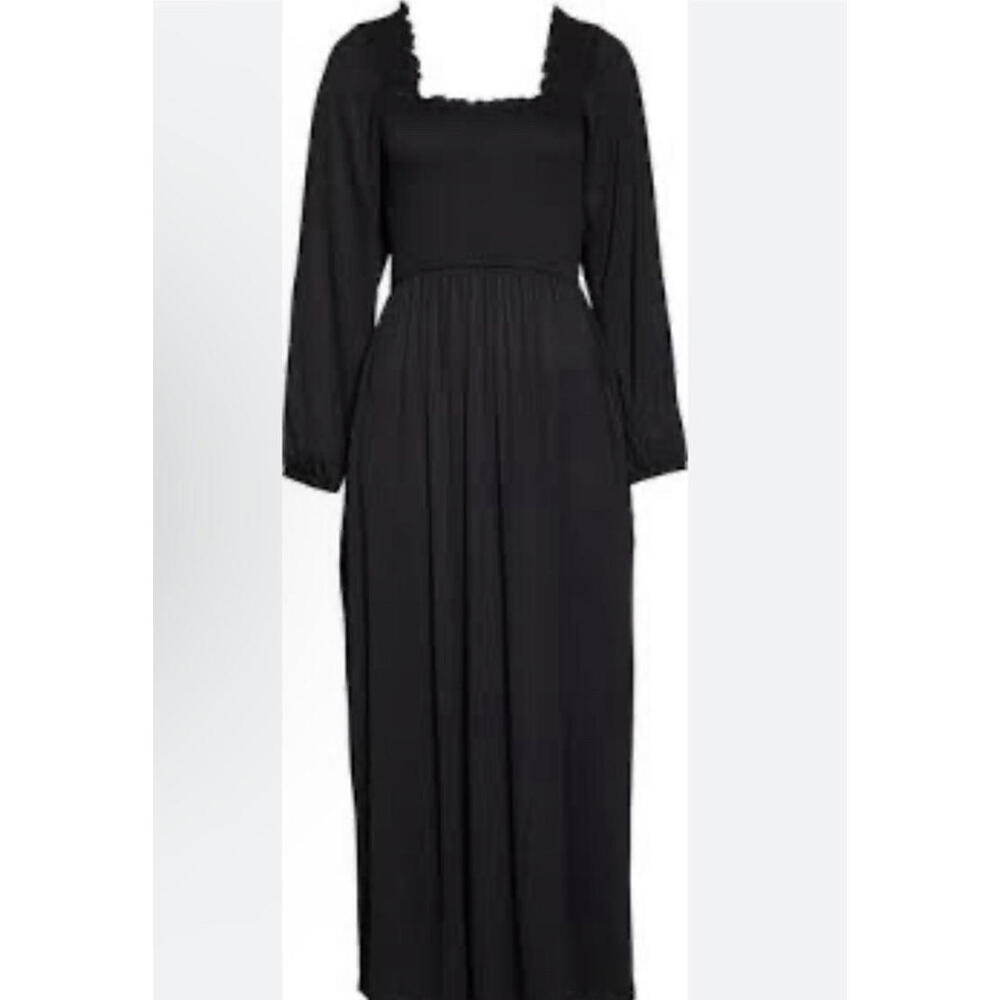NORDSTROM MOONLIGHT ECO LONG SLEEVE NIGHTGOWN IN BLACK SIZE S TENCEL MODAL